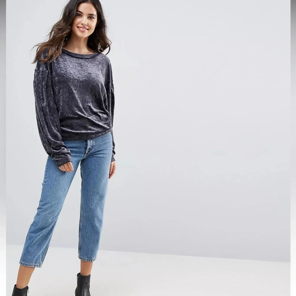 Free People Milan Layering Crushed Velvet Top - Washed Black - Gray - Grey sz. S